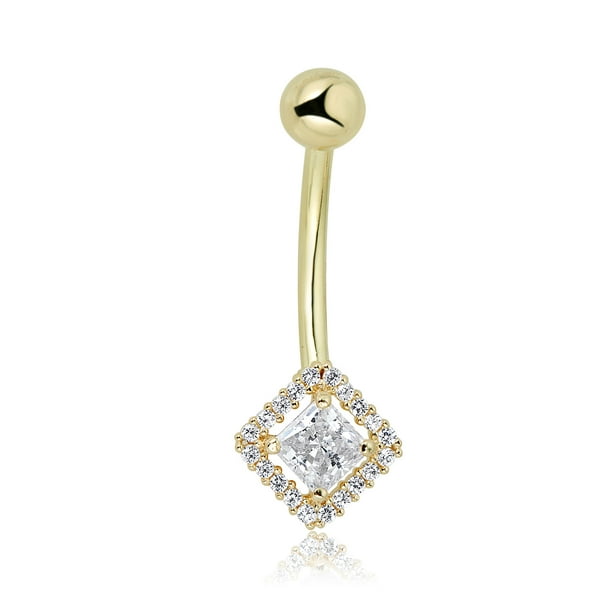 SIMULATED DIAMOND CIRCLE 18K YELLOW GOLD TRIPLE PLATED STEEL BELLY NAVEL RING